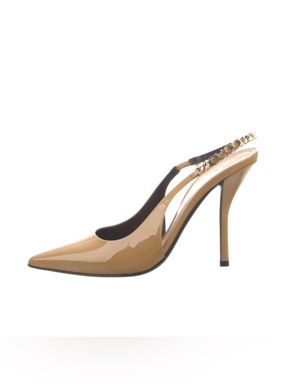 Women's Gucci Signoria chain patent sling back pumps size 39.5 made in Italy